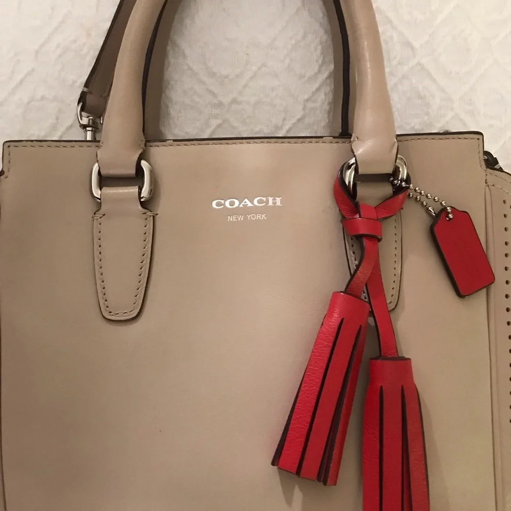 Coach Taupe Leather Satchel with Crossbody Strap - Picture 2 of 6